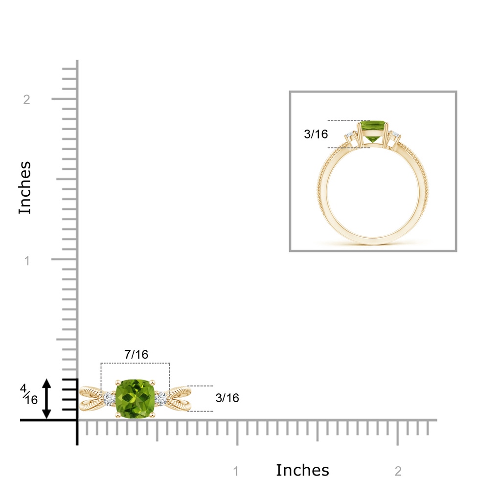 6mm AAAA Cushion Peridot Split Shank Ring with Rope Detailing in Yellow Gold Product Image