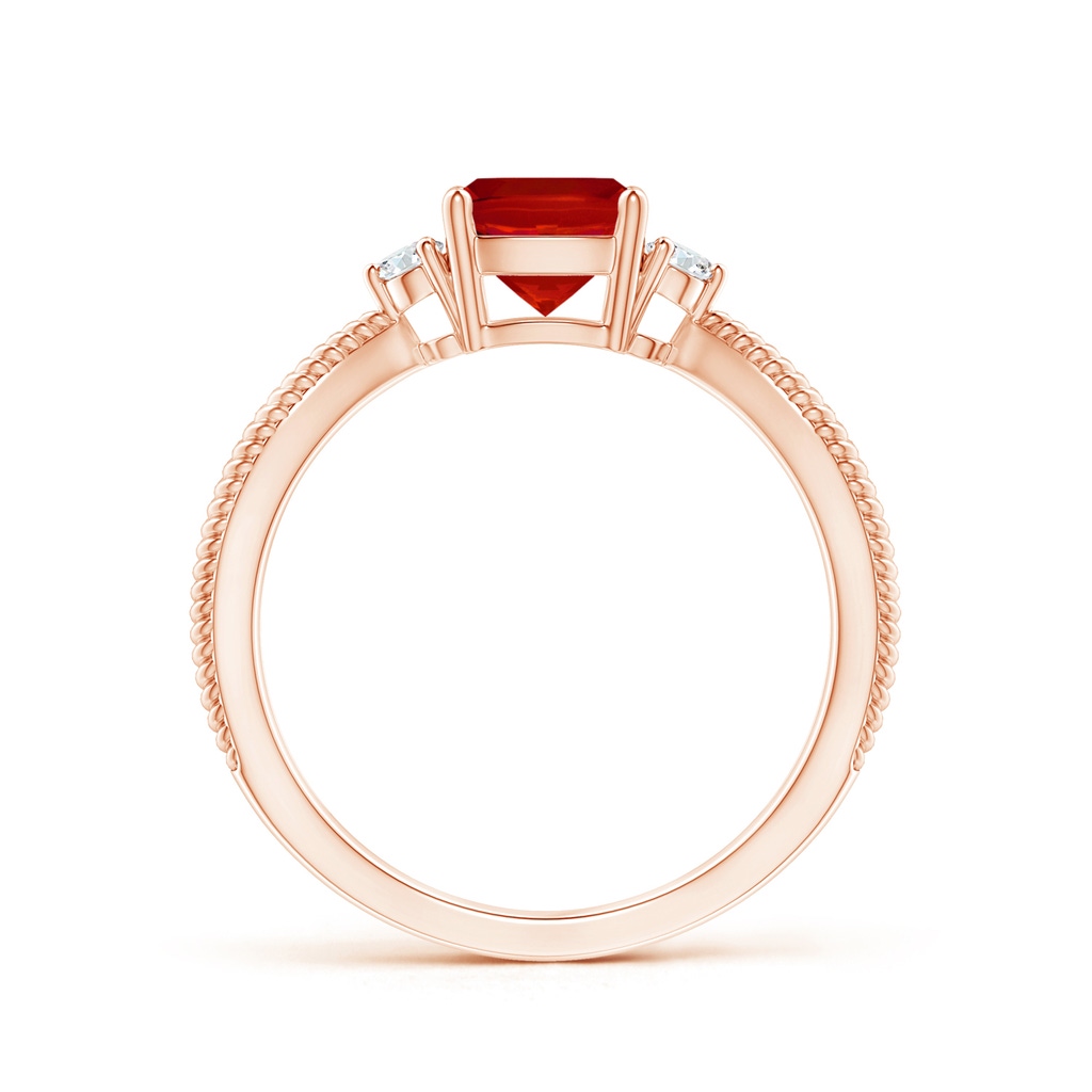 6mm AAA Cushion Ruby Split Shank Ring with Rope Detailing in Rose Gold Product Image
