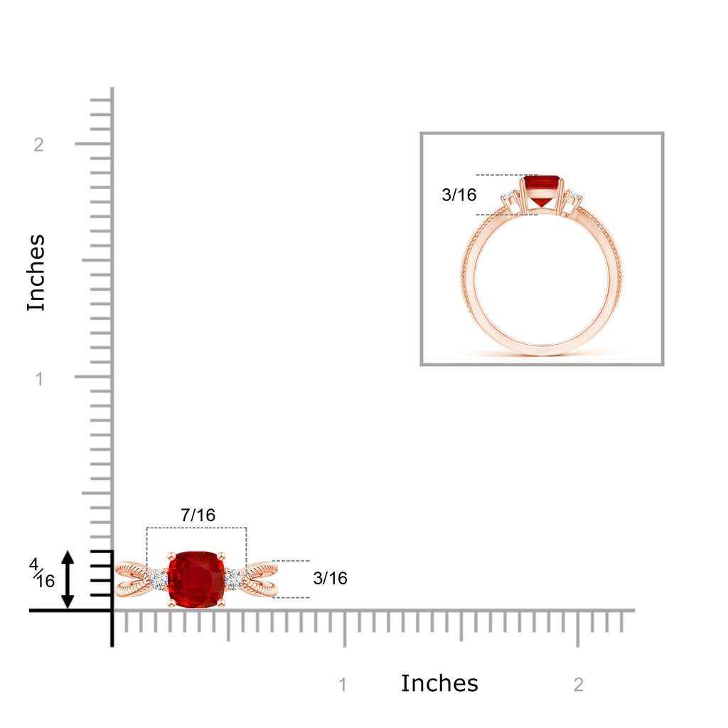 6mm AAA Cushion Ruby Split Shank Ring with Rope Detailing in Rose Gold Product Image