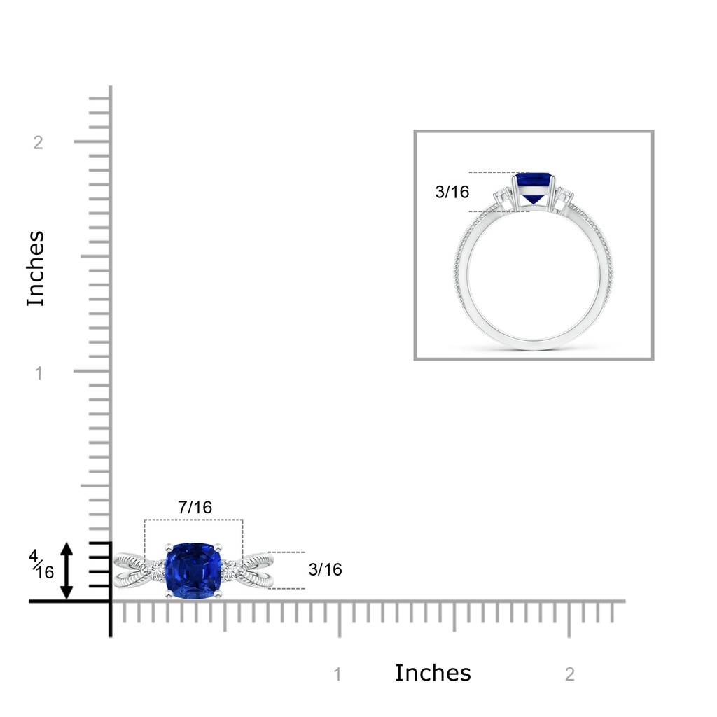 6mm AAAA Cushion Sapphire Split Shank Ring with Rope Detailing in White Gold Product Image