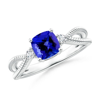 6mm AAAA Cushion Tanzanite Split Shank Ring with Rope Detailing in P950 Platinum