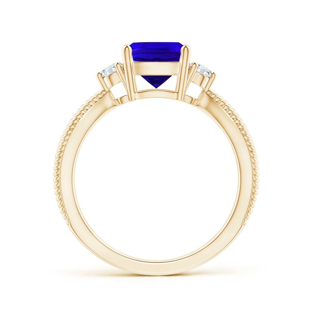 7mm AAAA Cushion Tanzanite Split Shank Ring with Rope Detailing in Yellow Gold Side-1