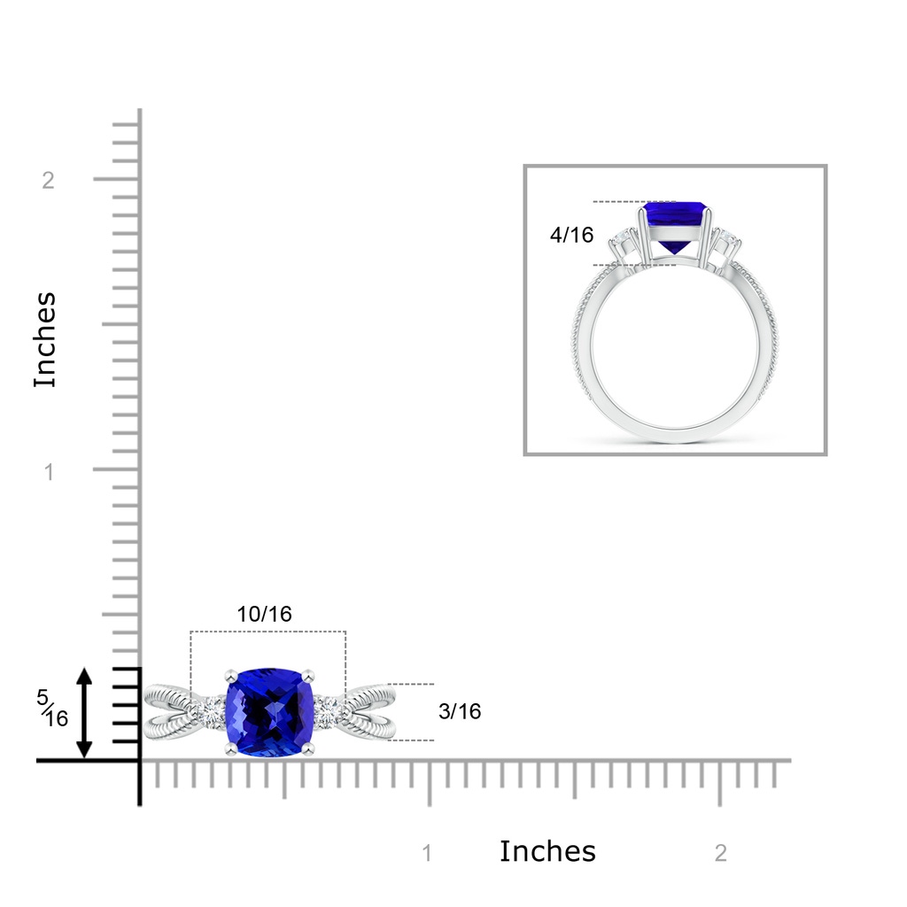 8mm AAAA Cushion Tanzanite Split Shank Ring with Rope Detailing in White Gold Ruler