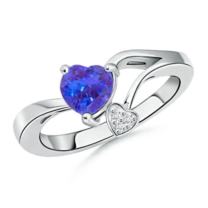 6mm AAA Tanzanite Double Heart Bypass Ring with Diamond in White Gold