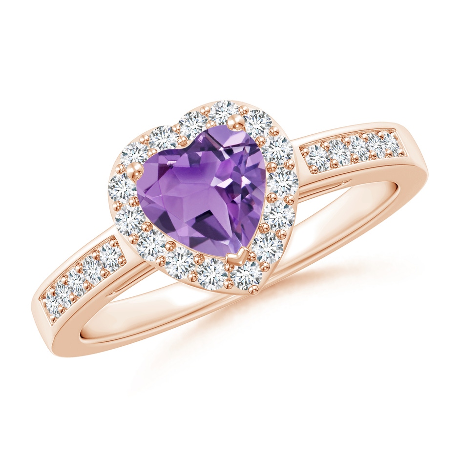 6mm A Heart-Shaped Amethyst Halo Ring with Diamond Accents in 9K Rose Gold 