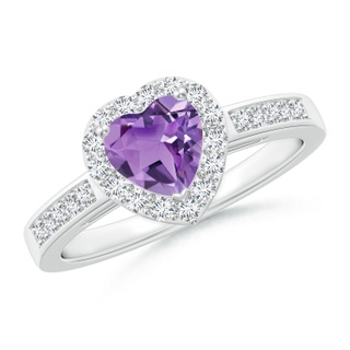 6mm A Heart-Shaped Amethyst Halo Ring with Diamond Accents in P950 Platinum