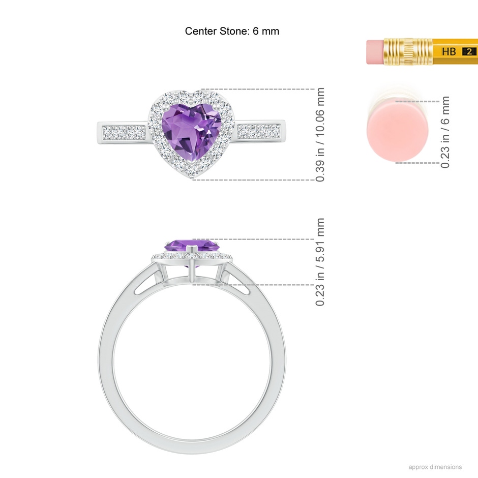 6mm A Heart-Shaped Amethyst Halo Ring with Diamond Accents in P950 Platinum ruler