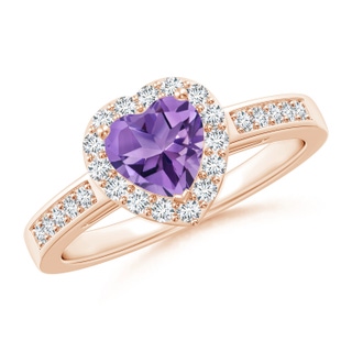 6mm AA Heart-Shaped Amethyst Halo Ring with Diamond Accents in 10K Rose Gold