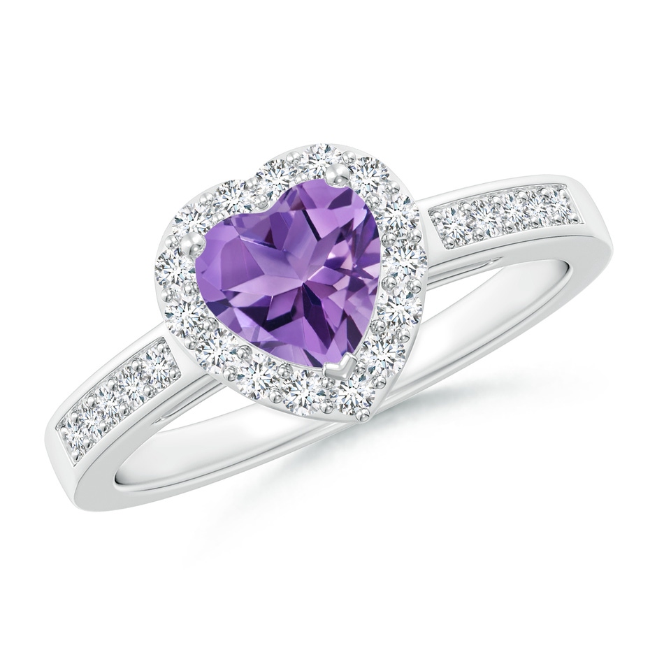 6mm AA Heart-Shaped Amethyst Halo Ring with Diamond Accents in White Gold 