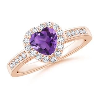 6mm AAA Heart-Shaped Amethyst Halo Ring with Diamond Accents in 10K Rose Gold