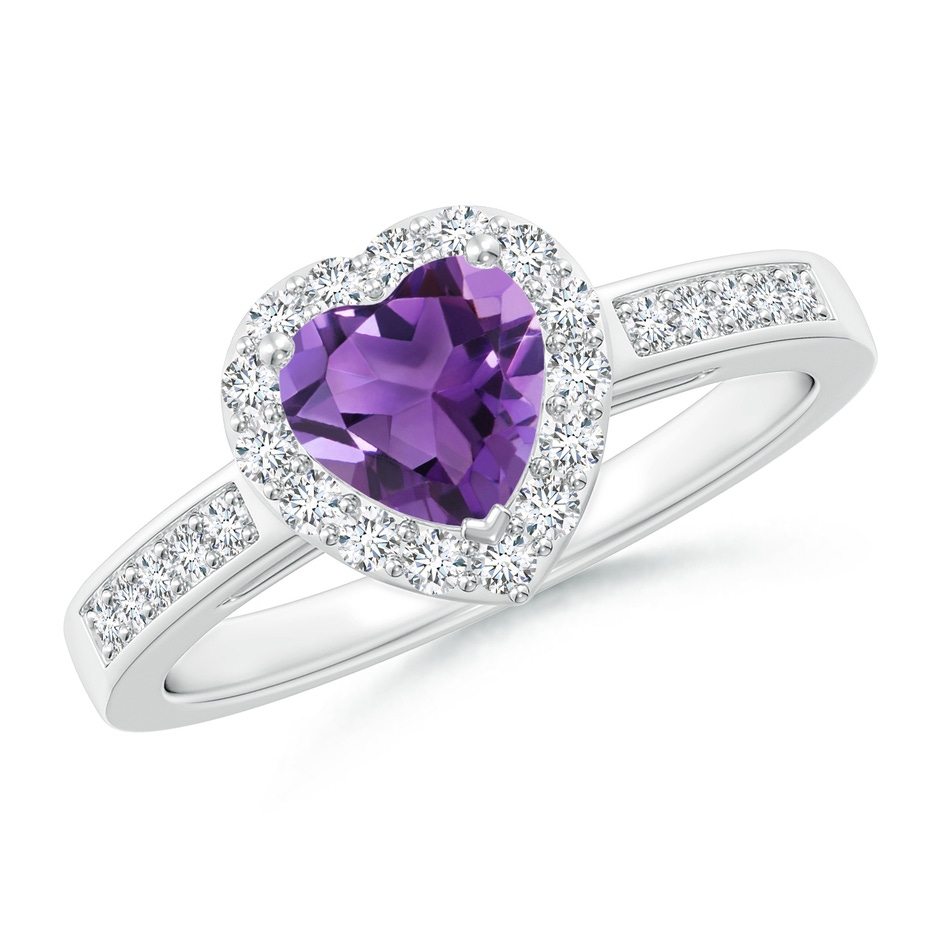 6mm AAA Heart-Shaped Amethyst Halo Ring with Diamond Accents in White Gold 