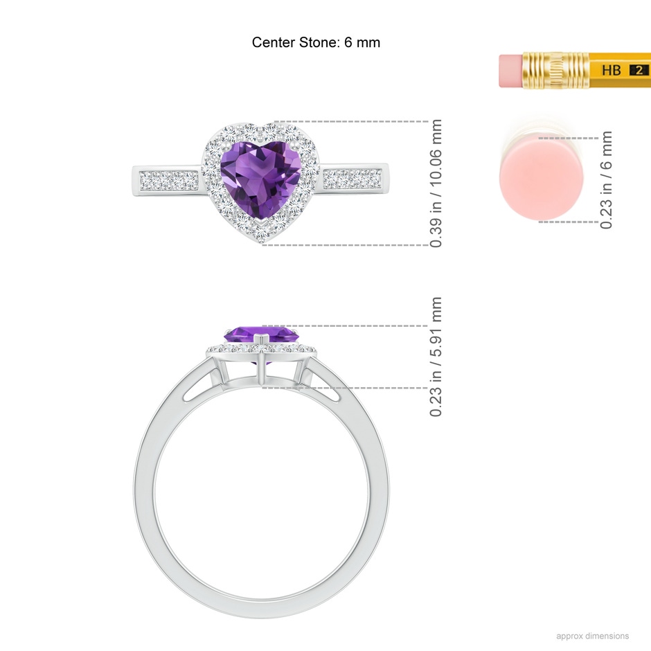 6mm AAA Heart-Shaped Amethyst Halo Ring with Diamond Accents in White Gold ruler