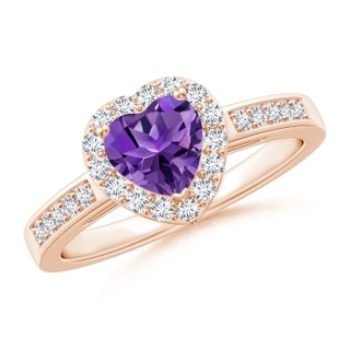 6mm AAAA Heart-Shaped Amethyst Halo Ring with Diamond Accents in 10K Rose Gold