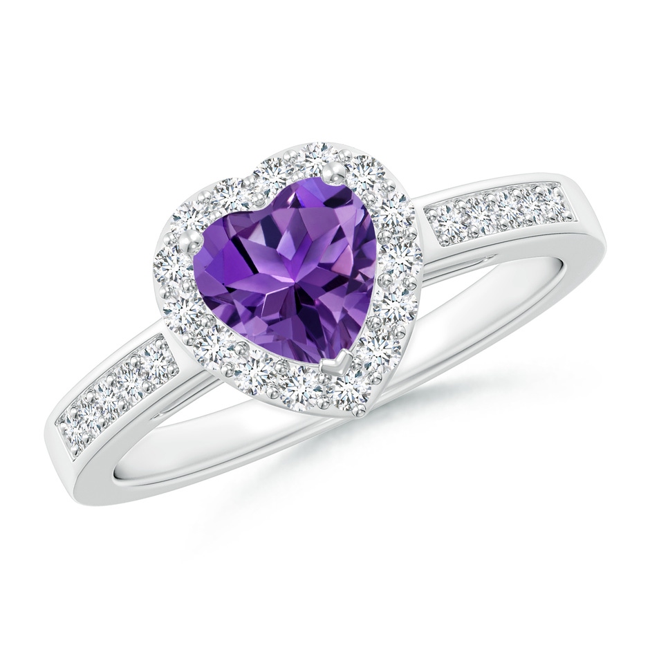 6mm AAAA Heart-Shaped Amethyst Halo Ring with Diamond Accents in White Gold 