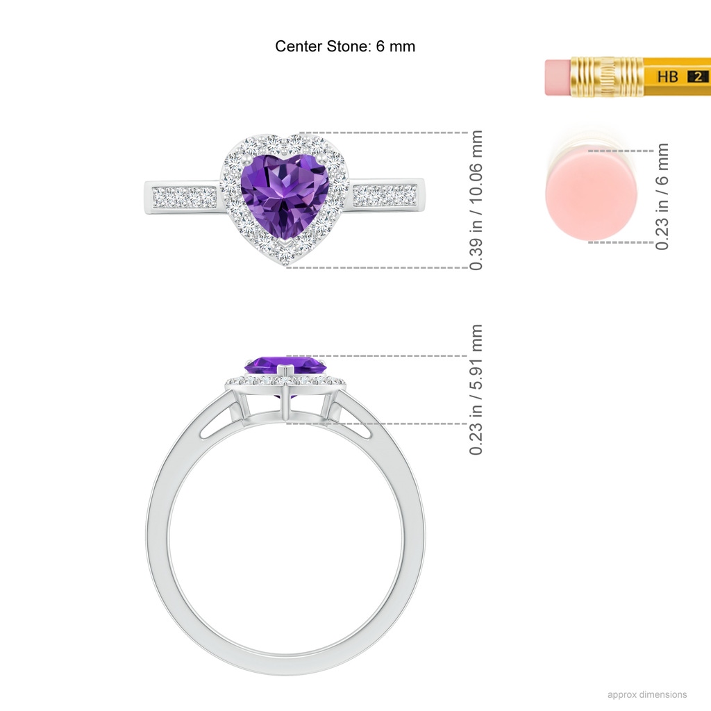 6mm AAAA Heart-Shaped Amethyst Halo Ring with Diamond Accents in White Gold ruler