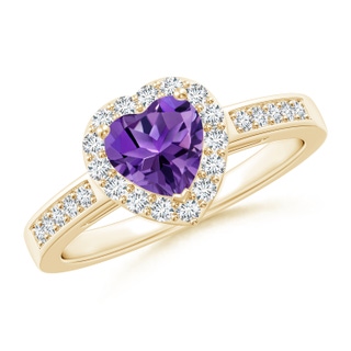 6mm AAAA Heart-Shaped Amethyst Halo Ring with Diamond Accents in Yellow Gold