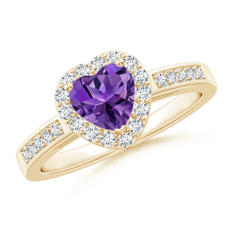 6mm AAAA Heart-Shaped Amethyst Halo Ring with Diamond Accents in Yellow Gold 