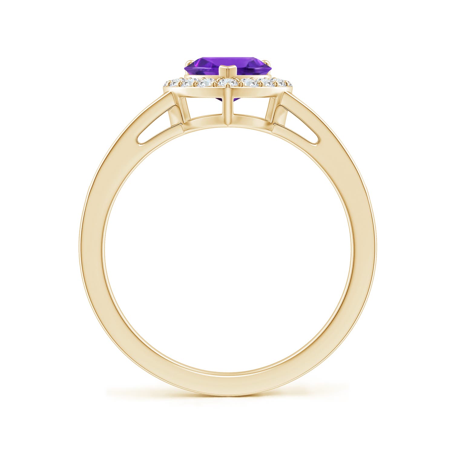 6mm AAAA Heart-Shaped Amethyst Halo Ring with Diamond Accents in Yellow Gold - side 3