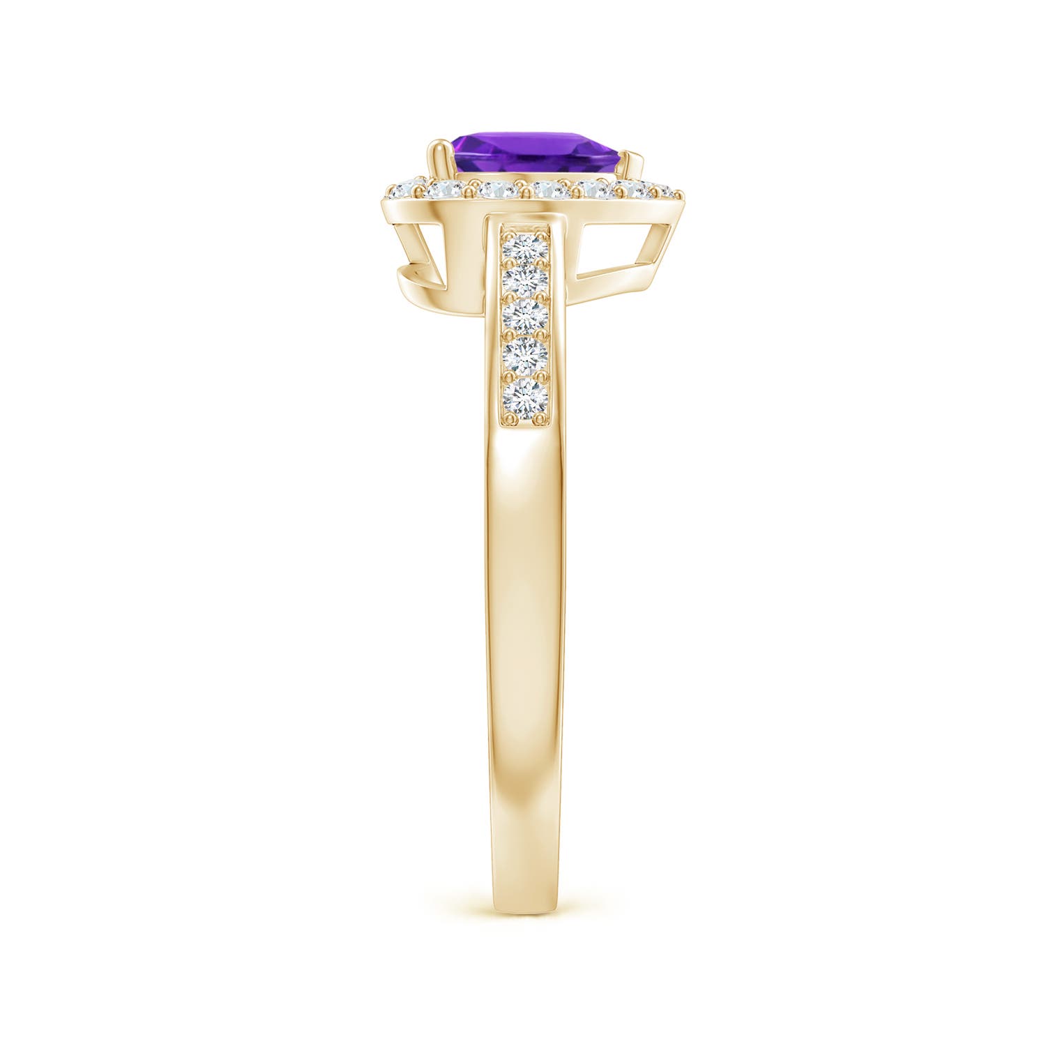 6mm AAAA Heart-Shaped Amethyst Halo Ring with Diamond Accents in Yellow Gold - side 6