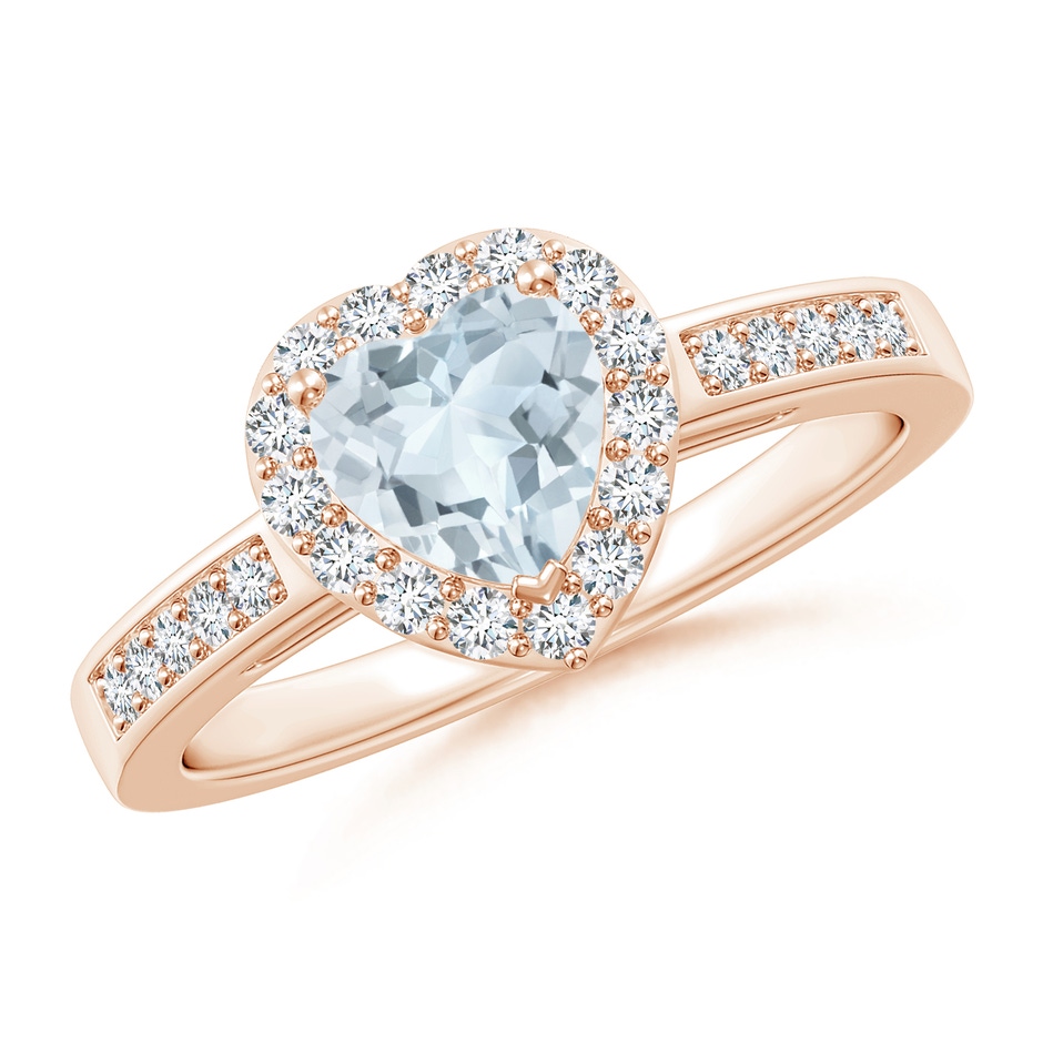 6mm A Heart-Shaped Aquamarine Halo Ring with Diamond Accents in Rose Gold 