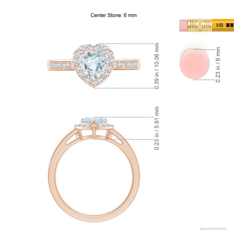 6mm A Heart-Shaped Aquamarine Halo Ring with Diamond Accents in Rose Gold ruler