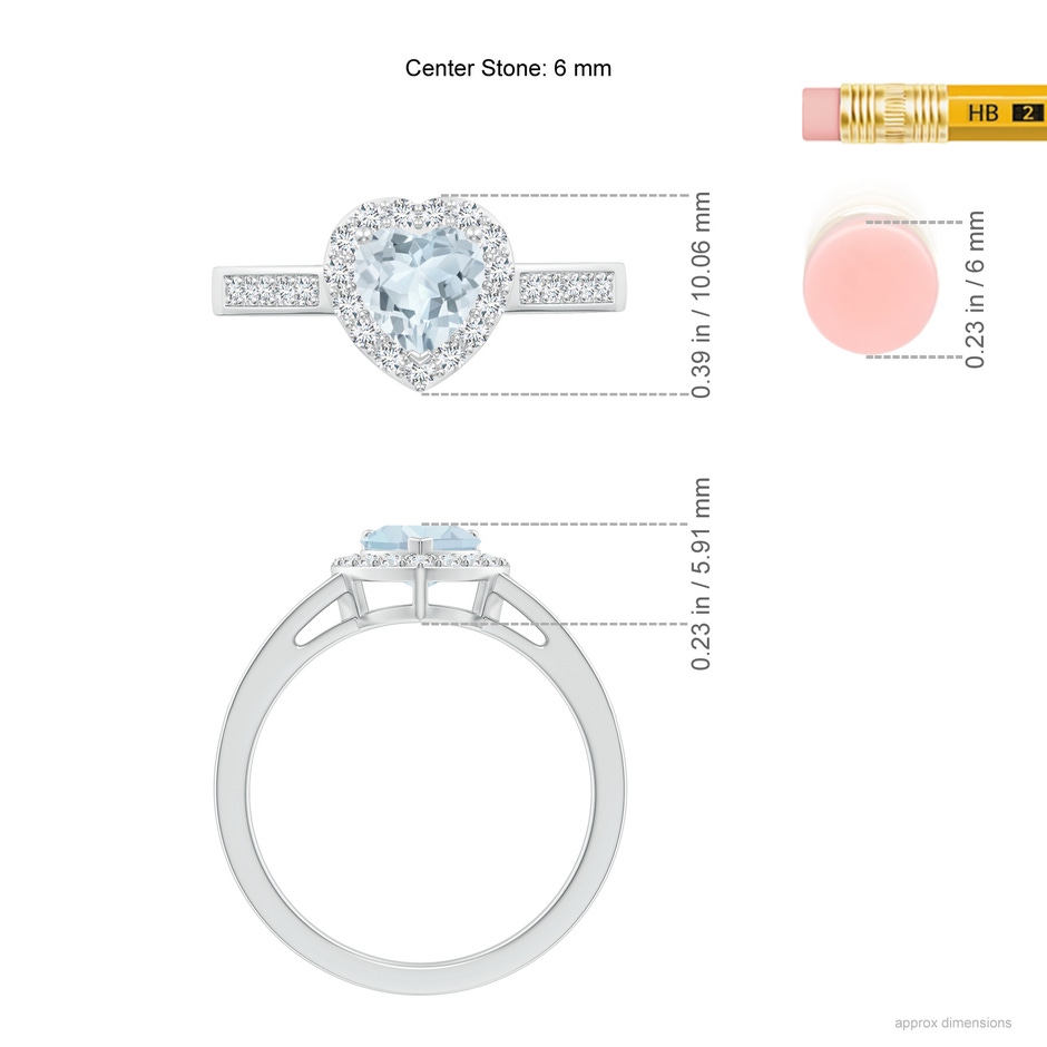 6mm A Heart-Shaped Aquamarine Halo Ring with Diamond Accents in White Gold ruler