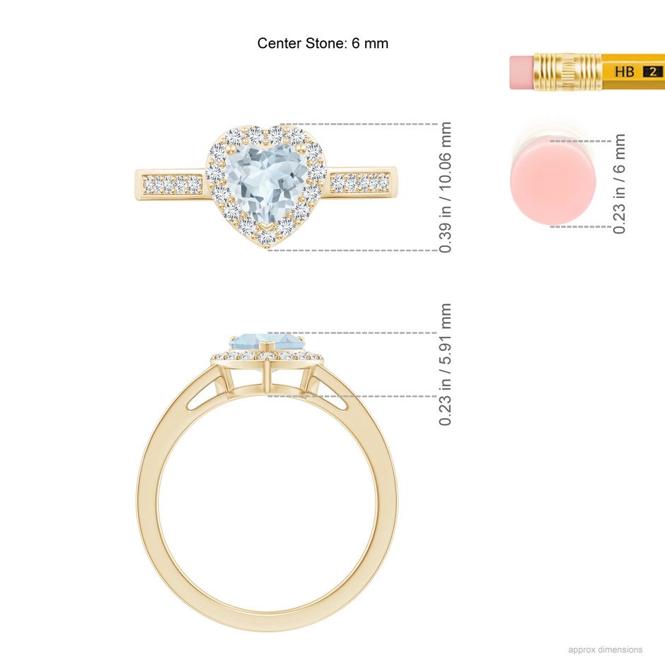 6mm A Heart-Shaped Aquamarine Halo Ring with Diamond Accents in Yellow Gold ruler
