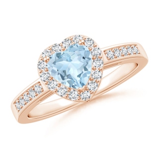 6mm AA Heart-Shaped Aquamarine Halo Ring with Diamond Accents in Rose Gold