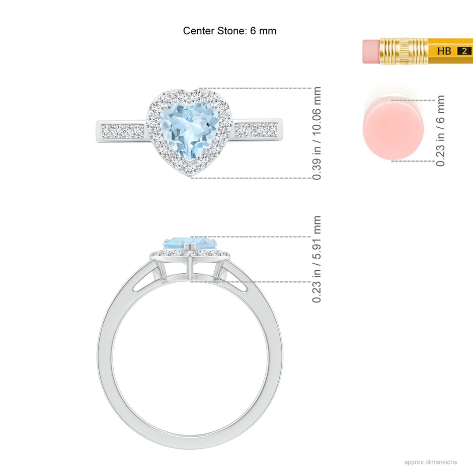 6mm AA Heart-Shaped Aquamarine Halo Ring with Diamond Accents in White Gold ruler