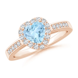 6mm AAA Heart-Shaped Aquamarine Halo Ring with Diamond Accents in 10K Rose Gold