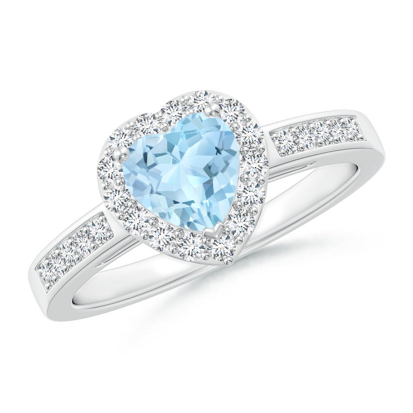 Heart-Shaped Aquamarine Halo Ring with Diamond Accents - Main Image