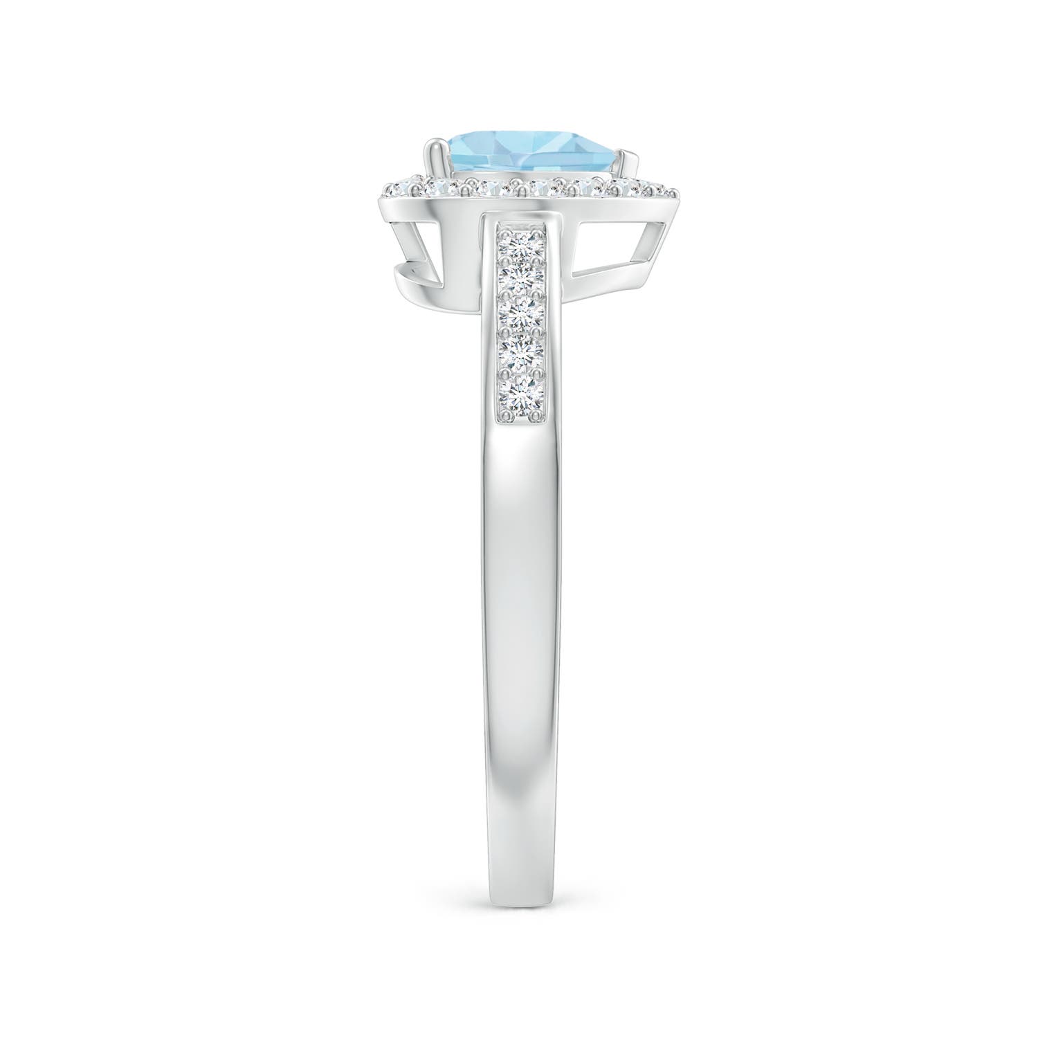 6mm AAA Heart-Shaped Aquamarine Halo Ring with Diamond Accents in White Gold - side 4