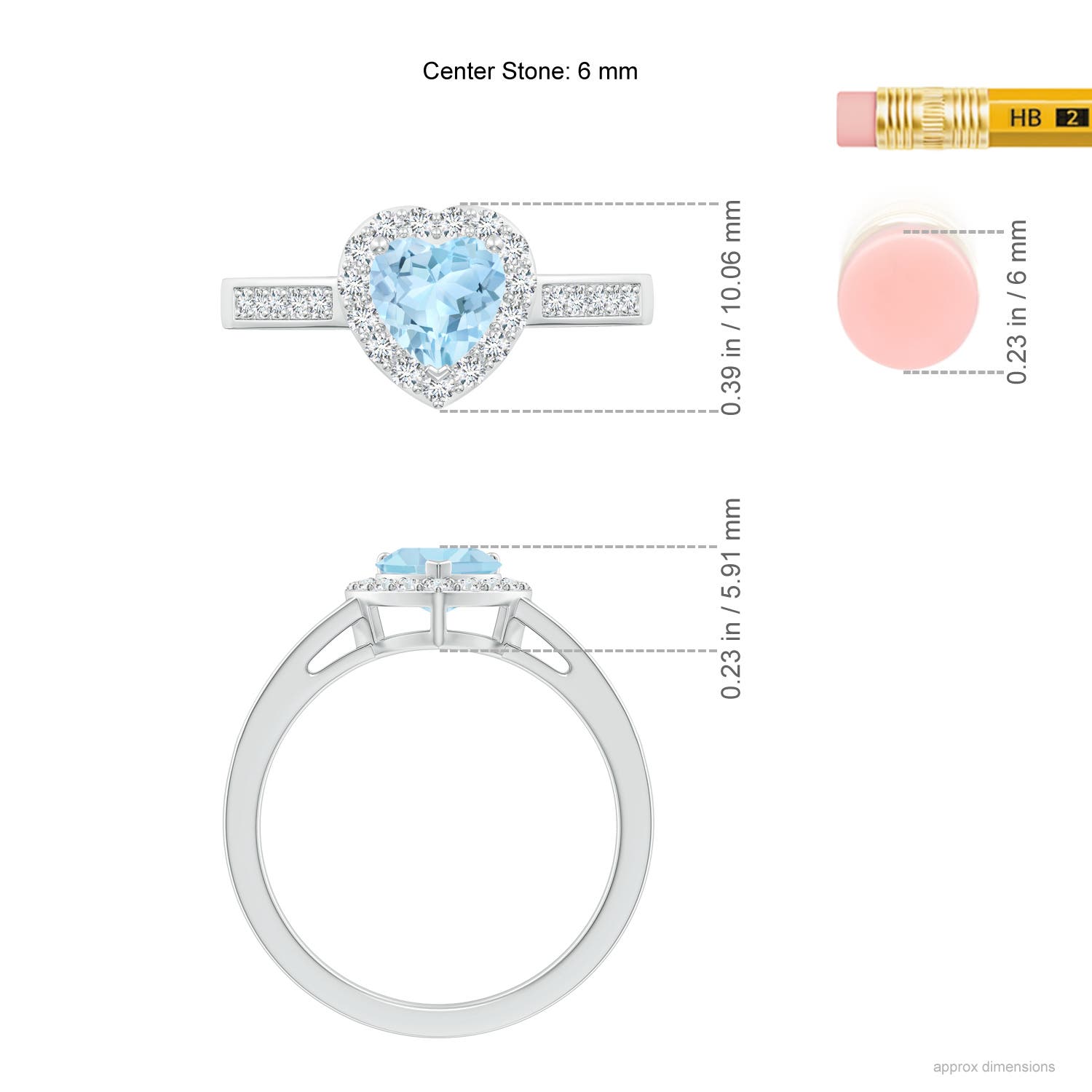 6mm AAA Heart-Shaped Aquamarine Halo Ring with Diamond Accents in White Gold - ruler