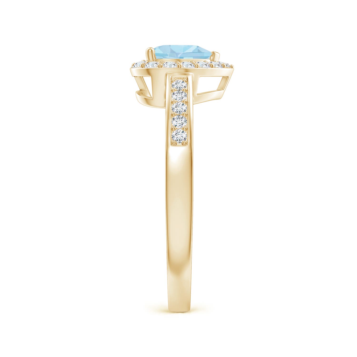 6mm AAA Heart-Shaped Aquamarine Halo Ring with Diamond Accents in Yellow Gold - side 4