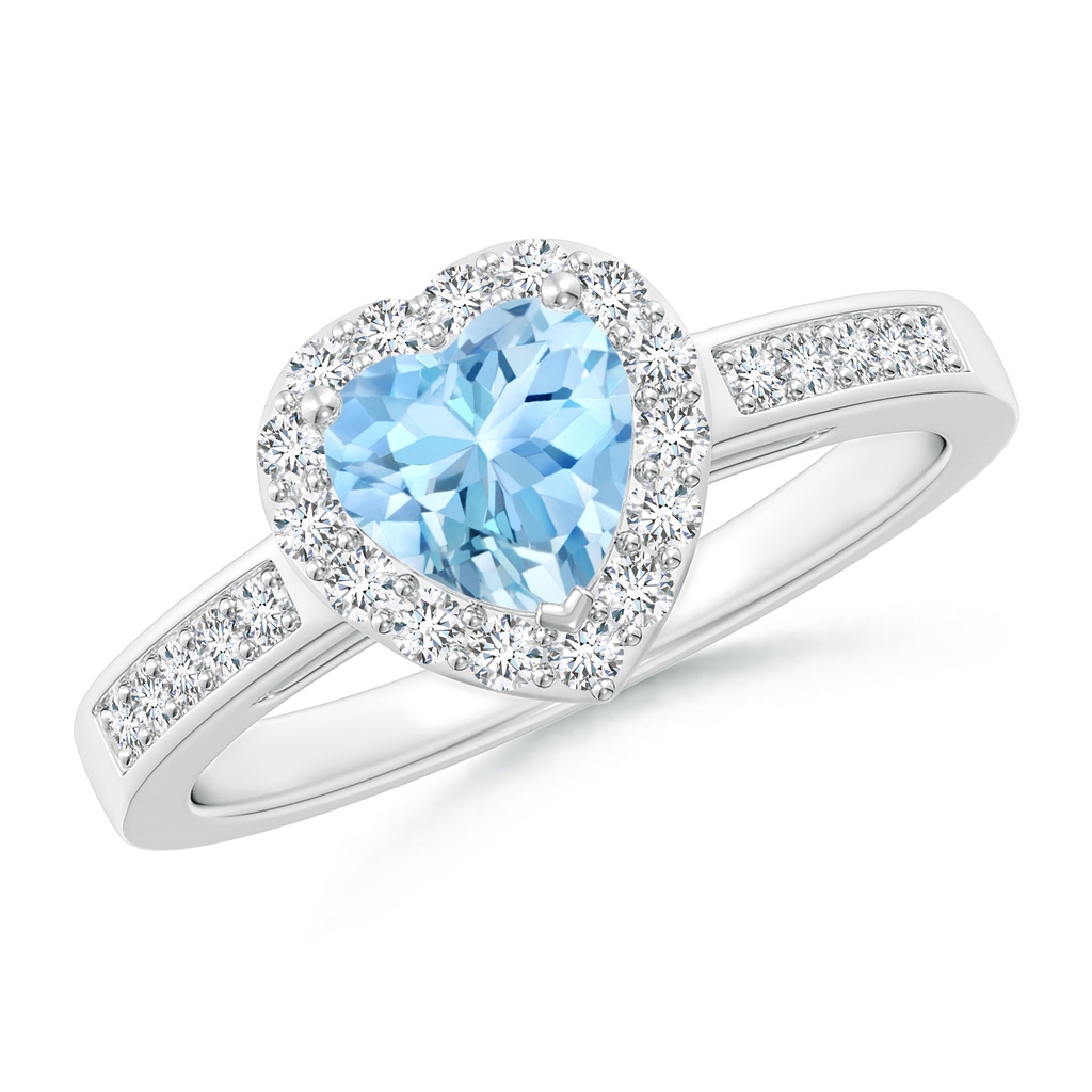6mm AAAA Heart-Shaped Aquamarine Halo Ring with Diamond Accents in P950 Platinum