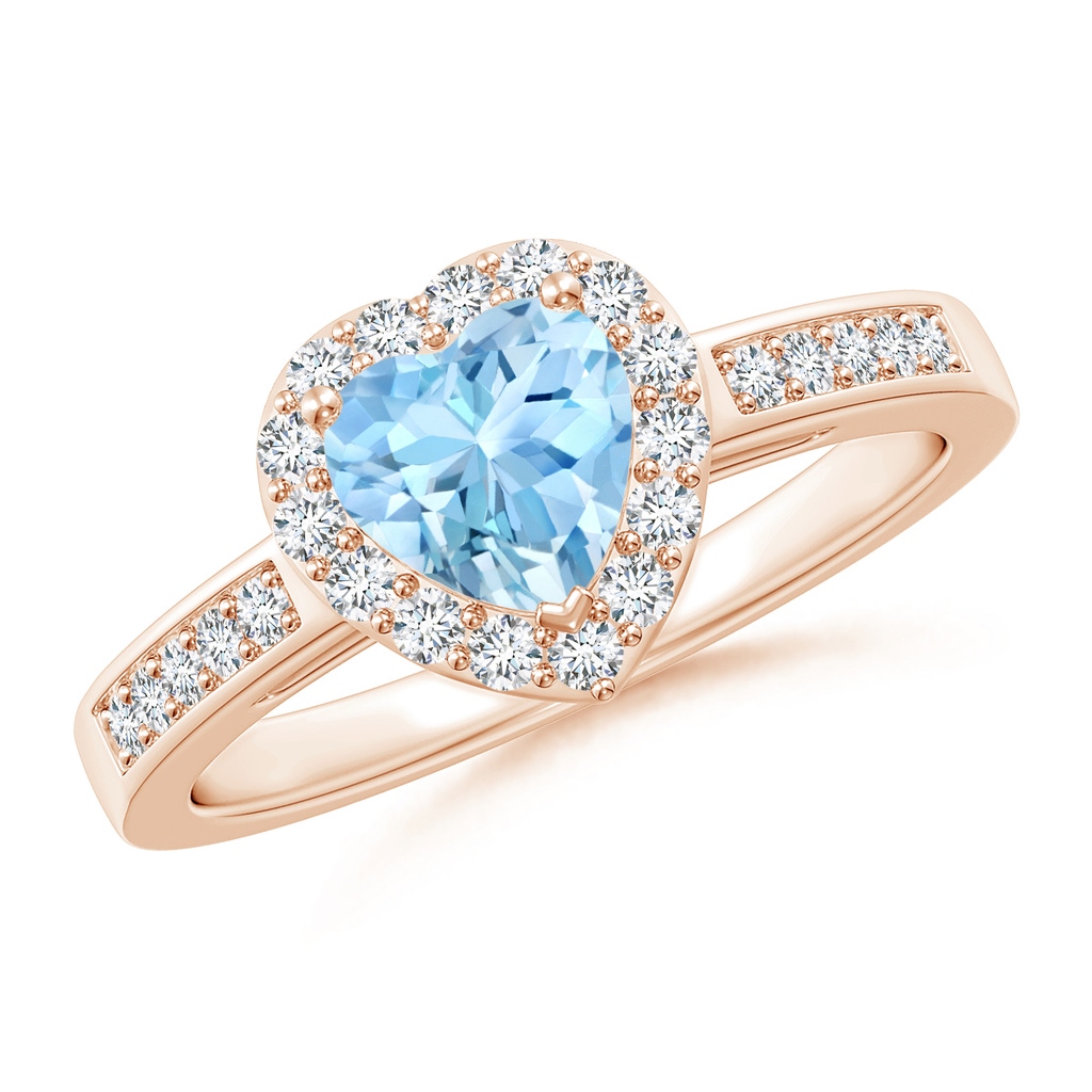 6mm AAAA Heart-Shaped Aquamarine Halo Ring with Diamond Accents in Rose Gold
