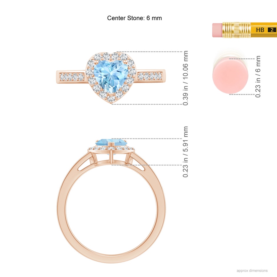 6mm AAAA Heart-Shaped Aquamarine Halo Ring with Diamond Accents in Rose Gold ruler
