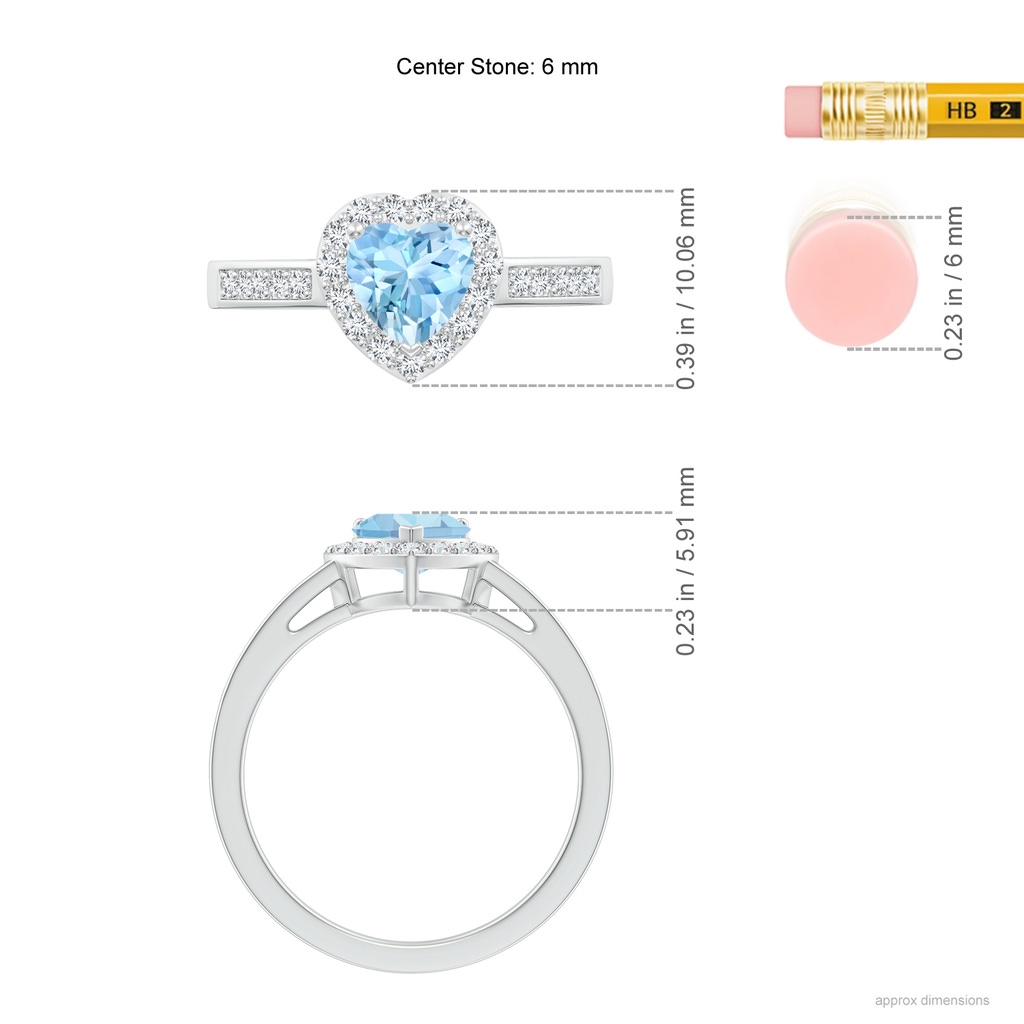 6mm AAAA Heart-Shaped Aquamarine Halo Ring with Diamond Accents in White Gold Ruler