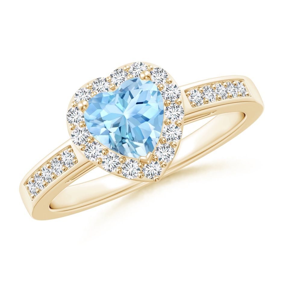 6mm AAAA Heart-Shaped Aquamarine Halo Ring with Diamond Accents in Yellow Gold 