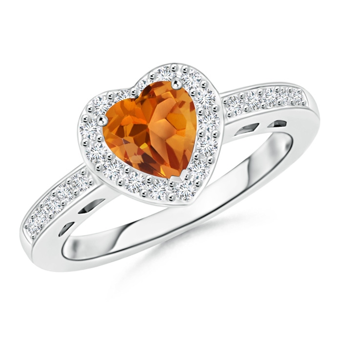 6mm AAA Heart-Shaped Citrine Halo Ring with Diamond Accents in White Gold