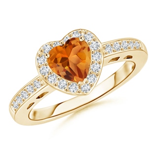 6mm AAA Heart-Shaped Citrine Halo Ring with Diamond Accents in Yellow Gold