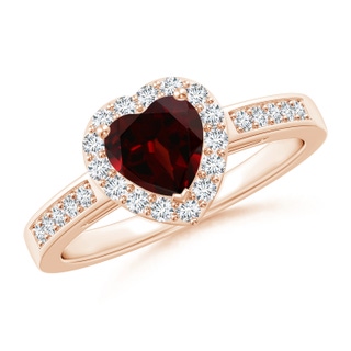 6mm AA Heart-Shaped Garnet Halo Ring with Diamond Accents in 9K Rose Gold