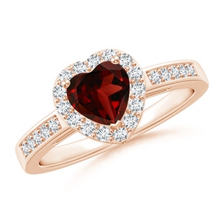6mm AAA Heart-Shaped Garnet Halo Ring with Diamond Accents in 10K Rose Gold