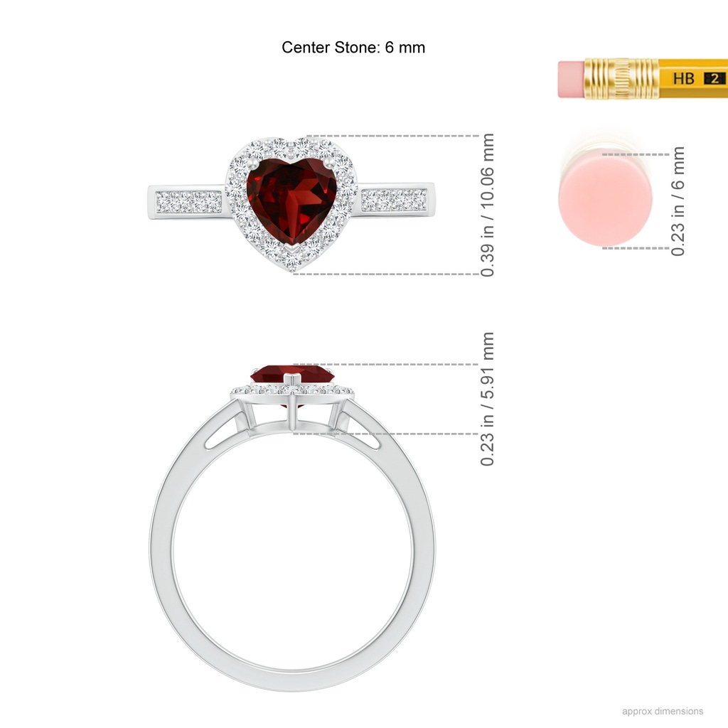 6mm AAA Heart-Shaped Garnet Halo Ring with Diamond Accents in White Gold Ruler