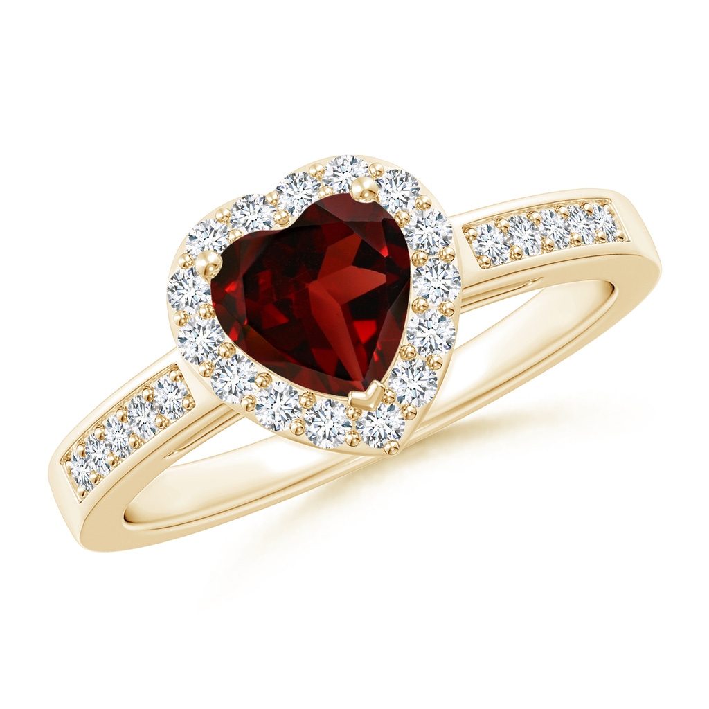 6mm AAA Heart-Shaped Garnet Halo Ring with Diamond Accents in Yellow Gold 