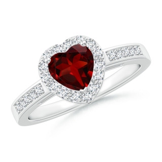 6mm AAAA Heart-Shaped Garnet Halo Ring with Diamond Accents in P950 Platinum
