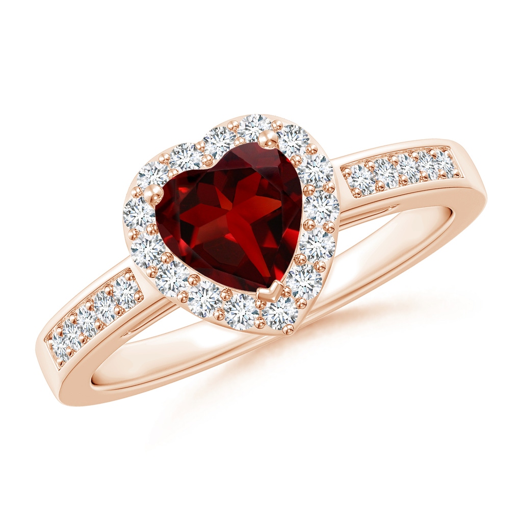 6mm AAAA Heart-Shaped Garnet Halo Ring with Diamond Accents in Rose Gold
