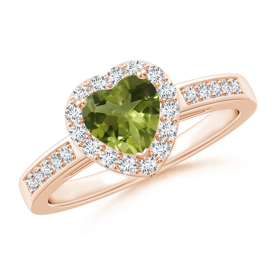 6mm A Heart-Shaped Peridot Halo Ring with Diamond Accents in Rose Gold 
