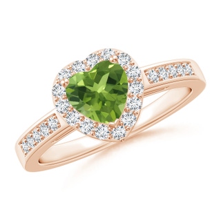 6mm AAA Heart-Shaped Peridot Halo Ring with Diamond Accents in 9K Rose Gold