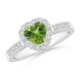 6mm AAA Heart-Shaped Peridot Halo Ring with Diamond Accents in 9K White Gold